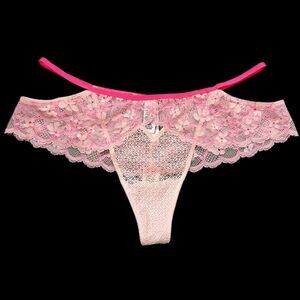 Victoria’s Secret Dream Angels Wide Side Lace Cut Out Sides Thong panty pink Xl